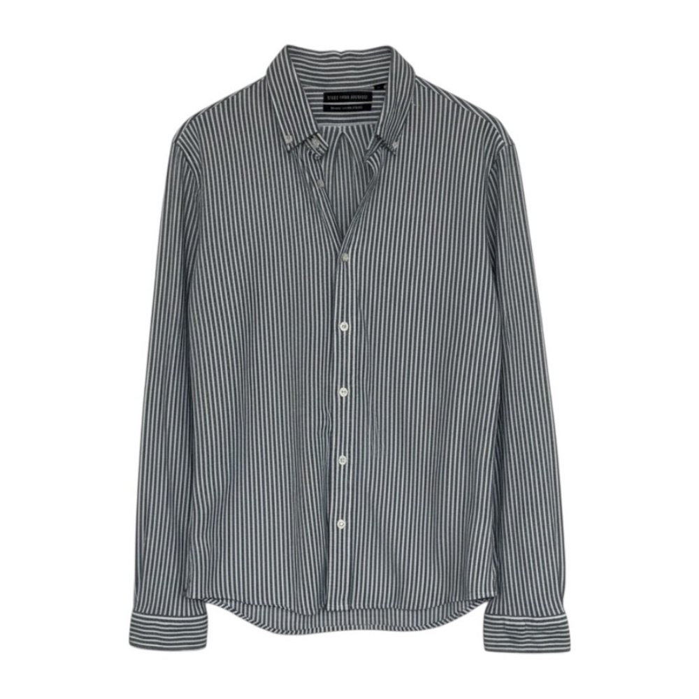 Saks Fifth Avenue Striped Button Down Shirt Women’s Large Grey‎ White
